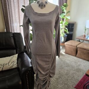 AKIRA Gray Ruched Midi Dress